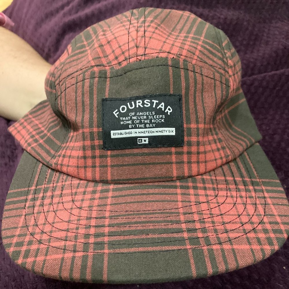 Four Star red plaid 5-panel strapback hat